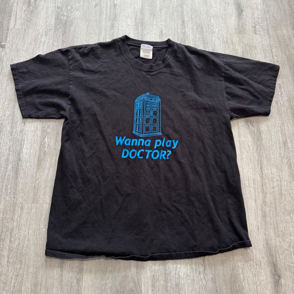 Doctor Who TARDIS Graphic T-Shirt Mens Large Black Blue Sci-Fi